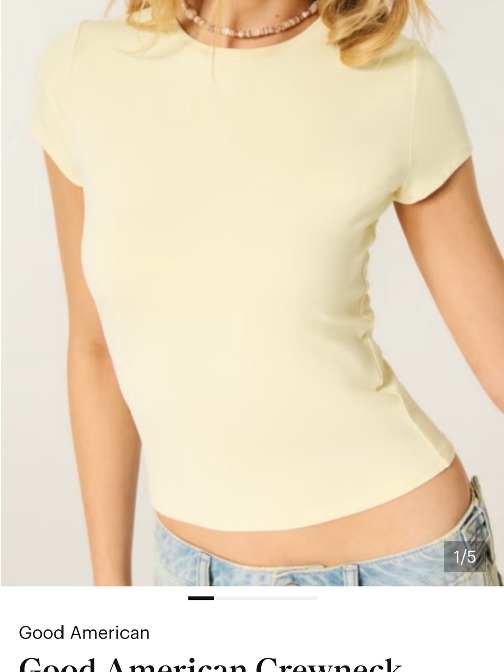 Good American Pale Yellow Crewneck Short Sleeve Top medium
